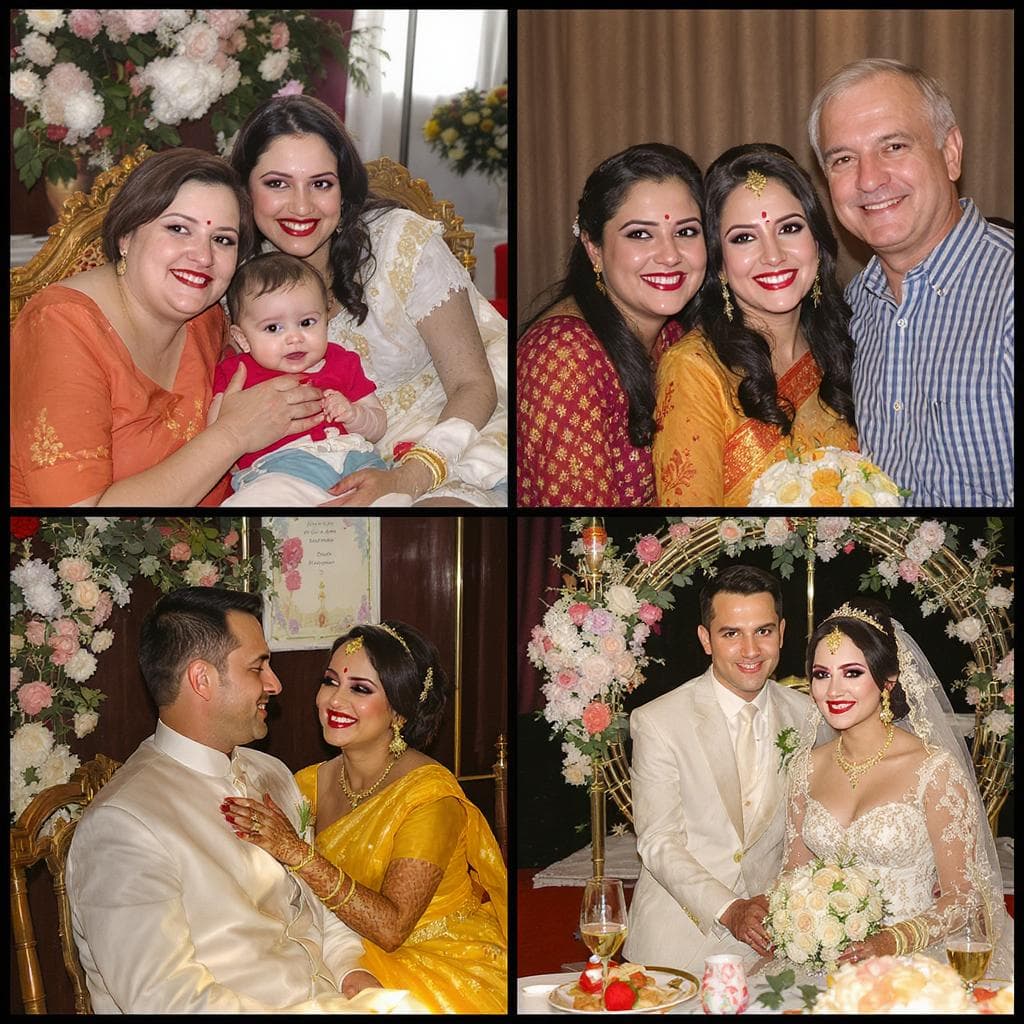 Family reviewing intergenerational photo album